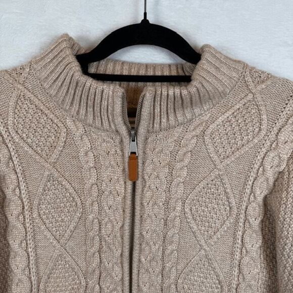Cupcakes & Cashmere Full Zip Cable Knit Poncho Stand Collar Beige Tan Size M/L - Picture 2 of 9